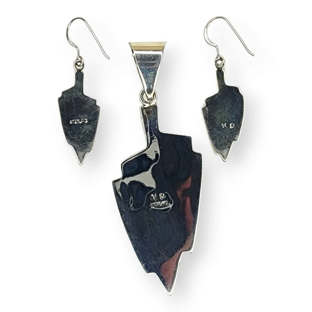 Southwestern Sterling Silver 925 Synthetic Opal Spiny Oyster Pendant Earring Set
